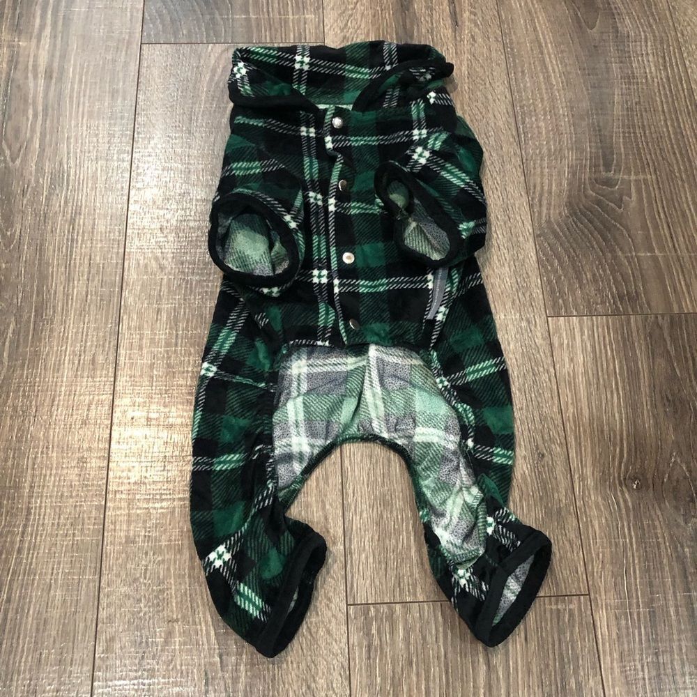 Dog Pj’s Size Small Green Plaid Dog Onesie